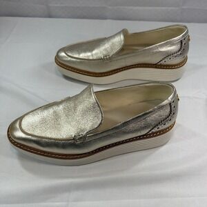 Cole Haan Original Grand Metallic Gold Leather Platform Loafers W29404 Womens 9B